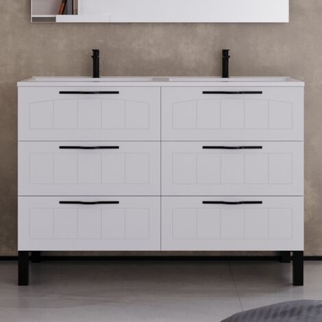 Meuble de salle de bain 120cm double vasque - 6 tiroirs - sans miroir - blanc - CALA