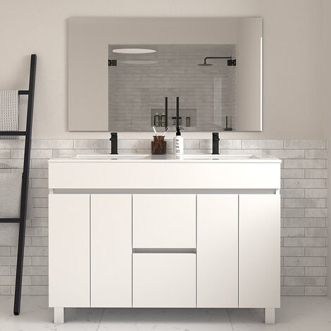 Meuble de salle de bain 120cm double vasque avec portes et tiroirs - blanc - HARO