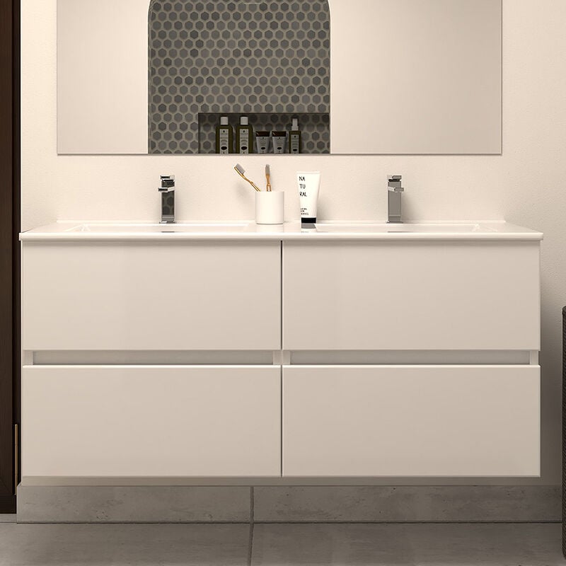 Cosyneo - Meuble de salle de bain 120cm double vasque - sans miroir - 4 tiroirs - blanc - ida