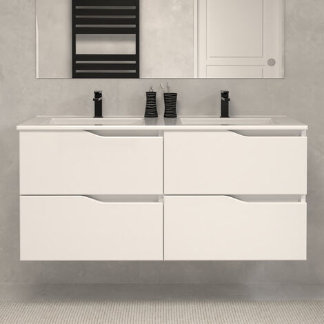 Meuble de salle de bain 120cm double vasque - sans miroir - 4 tiroirs - blanc - LUNA