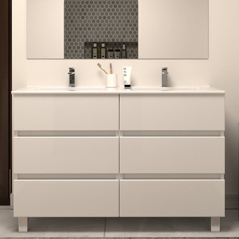 Cosyneo - Meuble de salle de bain 120cm double vasque - sans miroir - 6 tiroirs - blanc - mayor