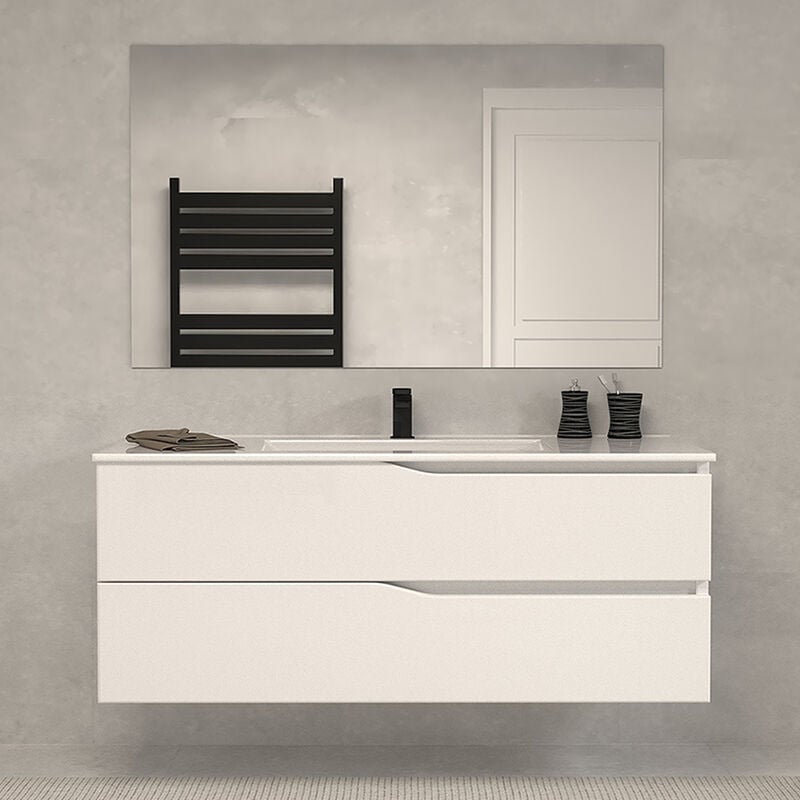 Cosyneo - Meuble de salle de bain 120cm simple vasque - 2 tiroirs - blanc - luna