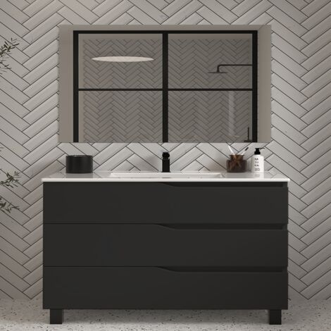 Meuble de salle de bain 120cm simple vasque - 3 tiroirs - noir - MATA