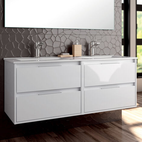 Meuble de salle de bain 120cm simple vasque - 4 tiroirs - sans miroir - blanc - IRIS
