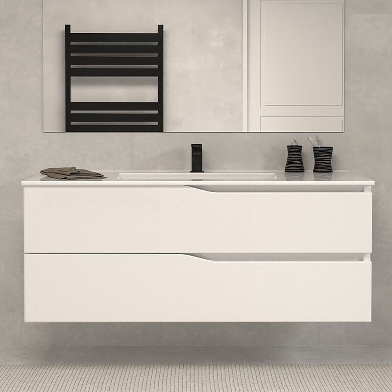 Meuble de salle de bain 120cm simple vasque - sans miroir - 2 tiroirs - blanc - luna
