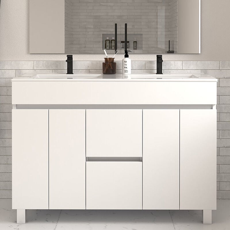 Cosyneo - Meuble de salle de bain 120cm double vasque sans miroir à poseravec portes et tiroirs - blanc - haro