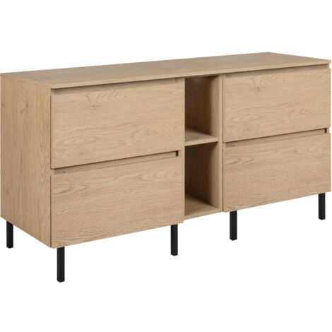 Meuble de salle de bain 140 cm (2 × 60 + 20) avec plan de travail supérieur + pieds meuble, Couleur : Chêne Clair, 140 × 77 × 46 cm