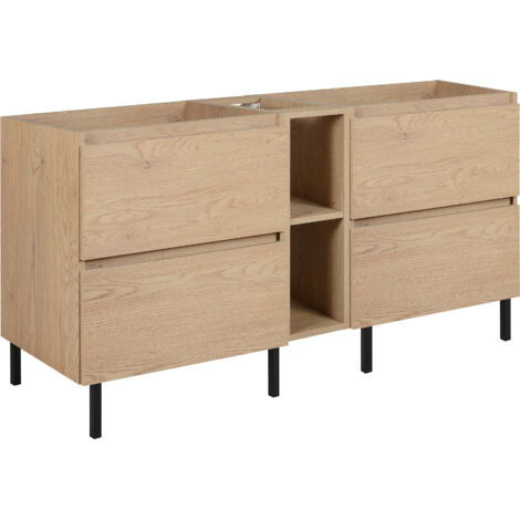 Meuble de salle de bain 140 cm (2 × 60 + 20) + pieds, Couleur : Chêne Clair, 140 × 77 × 46 cm, sans plan de travail