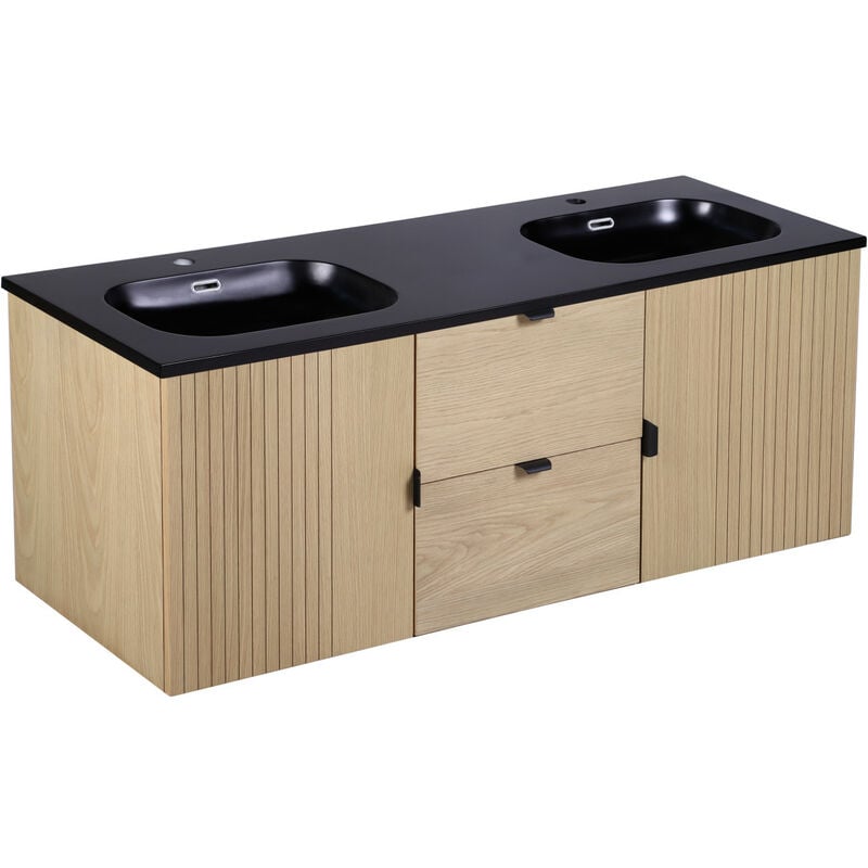 Meuble double vasque suspendu chêne 140 cm studio