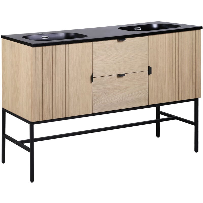 Mob-in - Meuble double vasque 140cm chêne studio sur pieds avec plan vasque en résine