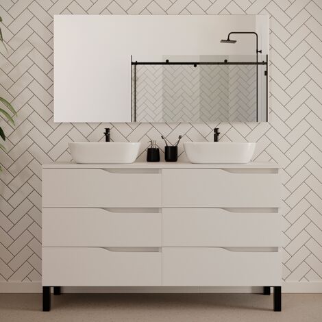 Meuble de salle de bain 140cm avec plateau et deux vasques à poser zeus - 6 tiroirs - blanc - MATA