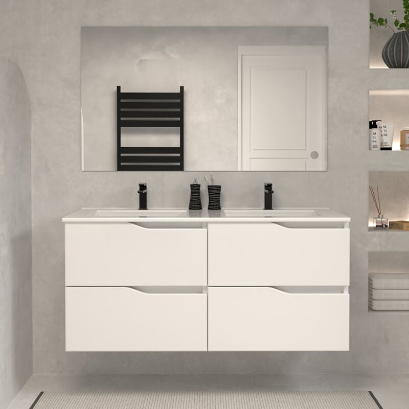 Cosyneo - Meuble de salle de bain 140cm double vasque - 4 tiroirs - blanc - luna