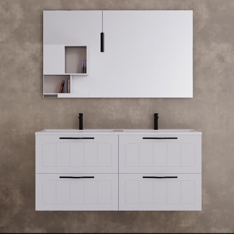 Cosyneo - Meuble de salle de bain 140cm double vasque - 4 tiroirs - blanc - pia