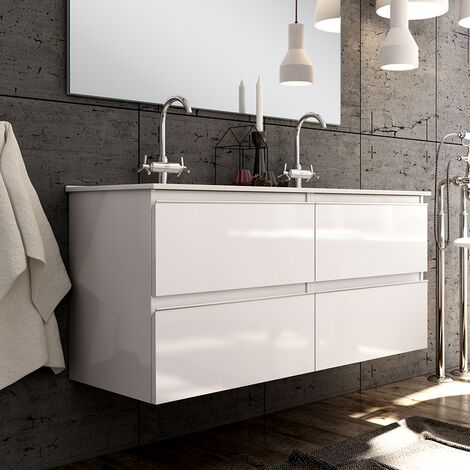 Meuble de salle de bain 140cm double vasque - 4 tiroirs - sans miroir - BALEA - Blanc
