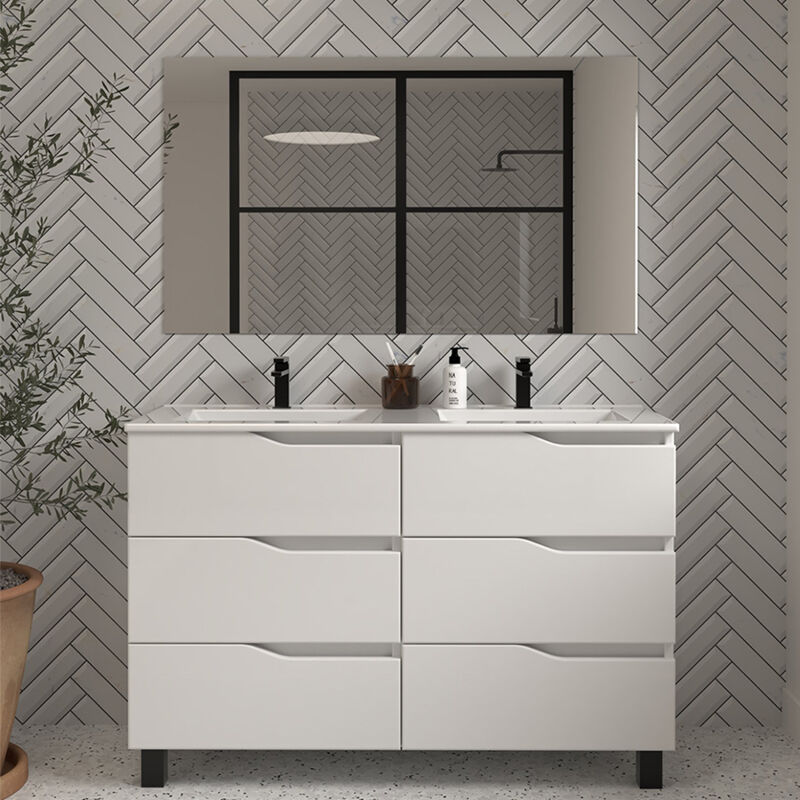 Cosyneo - Meuble de salle de bain 140cm double vasque - 6 tiroirs - blanc - mata