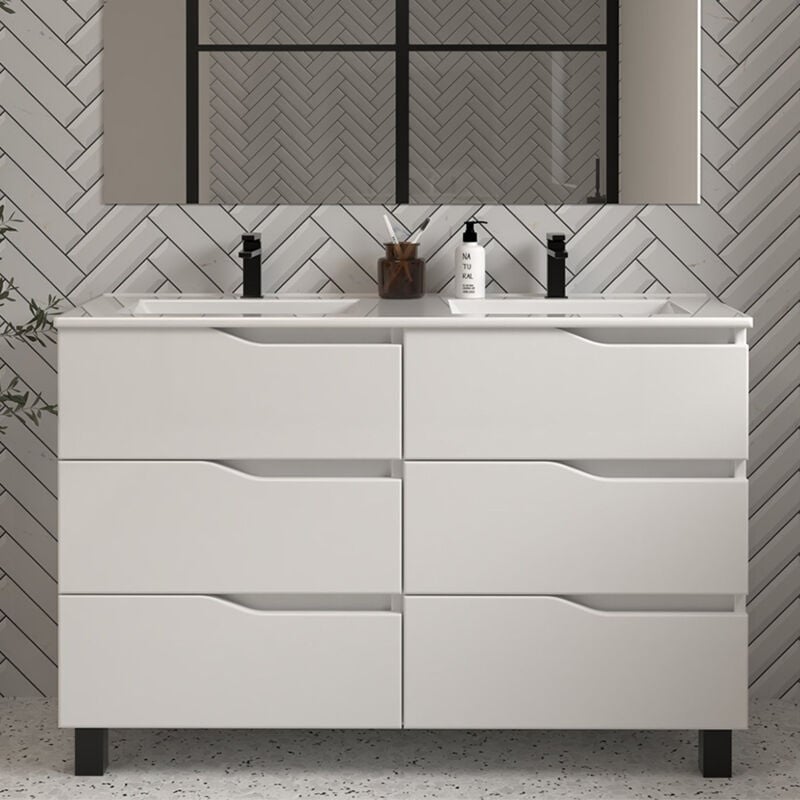 Cosyneo - Meuble de salle de bain 140cm double vasque - 6 tiroirs - sans miroir - blanc - mata