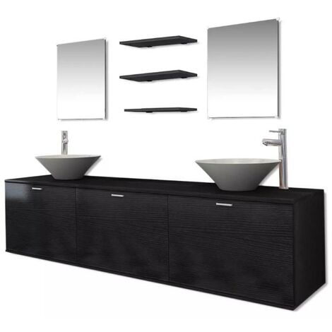 Meuble de salle de bain 16 pièces bois laqué noir Val