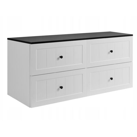 Meuble de Salle de Bain 160 cm - Blanc Noir - Design Élégant - Fronts Rippés