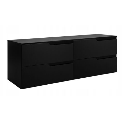 Meuble de Salle de Bain 160 cm - Noir - Design Moderne - Fronts en MDF Mat