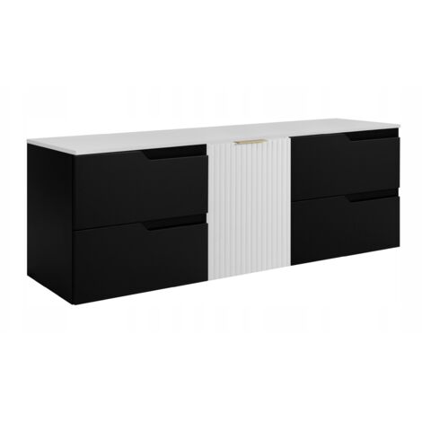 Meuble de Salle de Bain - 160 cm - Noir et Blanc - Design Moderne - Fonctionnalité Optimale