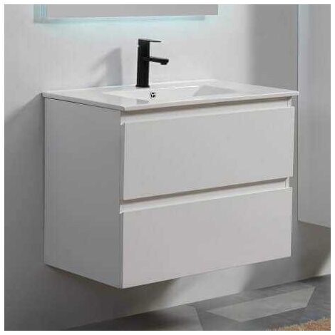 Meuble de salle de bain 2 Tiroirs - Blanc - Vasque - 90x46 cm - City