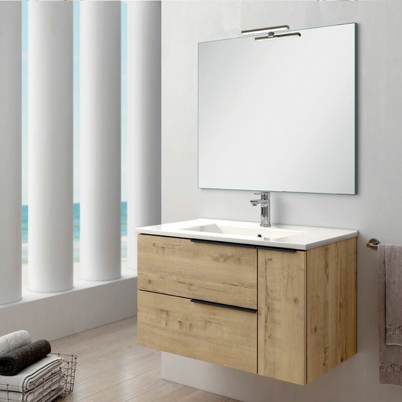 Cosyneo - Meuble de salle de bain 80cm vasque centrée - 2 tiroirs - roble (chêne clair) - king centre