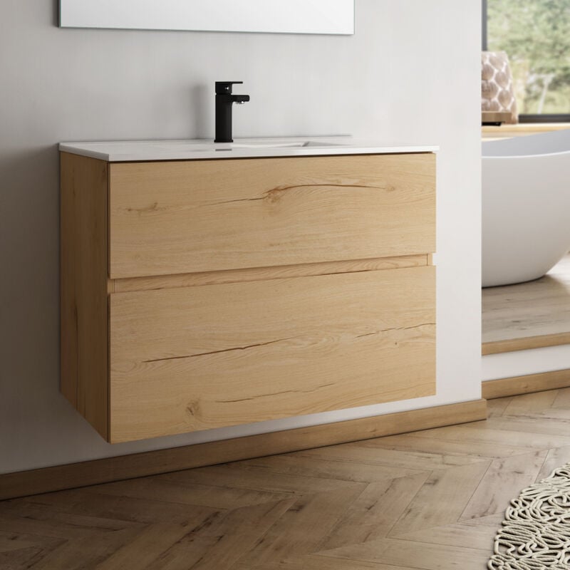 Cosyneo - Meuble de salle de bain 70cm simple vasque - 2 tiroirs - sans miroir - mig