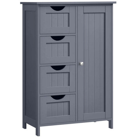 Meuble de salle de bain 30 x 55 x 82 cm sur pied meuble de rangement avec 4 tiroirs porte simple étagère réglable pour salon cuisine et couloir blanc