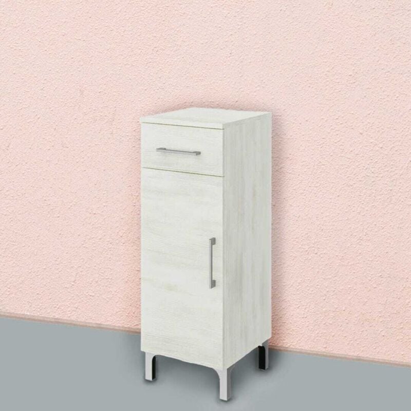 Kiamami Valentina - Meuble De Salle De Bain 30Cm, Porte+Tiroirs Chêne Blanc Rimini