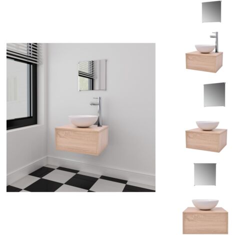 Meuble de salle de bain 4 pcs avec lavabo et robinet Beige - Meubles De Salle De Bain - Ensemble De Meubles De Salle De Bain - Meuble Lavabo - Lavabo Céramique - Robinetterie