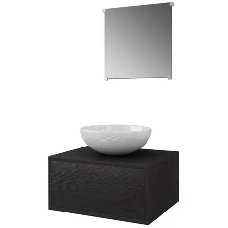 Meuble de salle de bain 4 pièces bois laqué noir Val