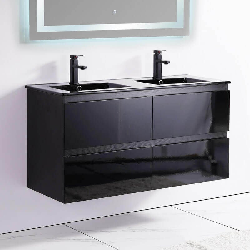 Rue Du Bain - Meuble salle de bain 4 tiroirs noir double vasque 120x46 cm Dark