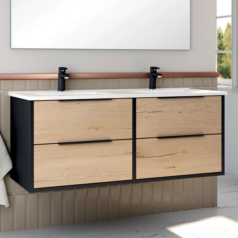 Cosyneo - Meuble de salle de bain 120cm double vasque - 4 tiroirs - sans miroir - alba