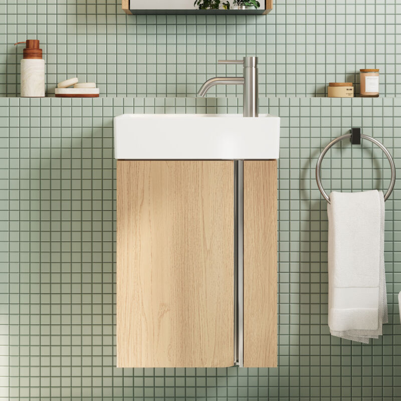 Bridge Beno - Meuble Lavabo 40 cm en Céramique – Ensemble Compact avec Vasque pour Petites Salles de Bain et Chambre d'Amis, Meuble Flottant Mural à