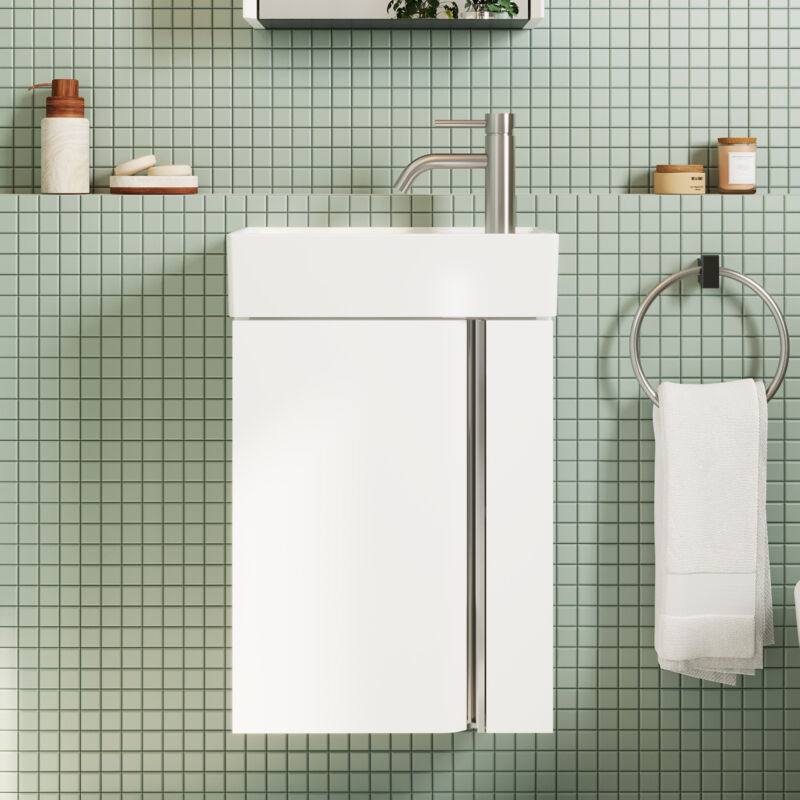 Bridge Beno - Meuble Lavabo 40 cm en Céramique – Ensemble Compact avec Vasque pour Petites Salles de Bain et Chambre d'Amis, Meuble Flottant Mural à