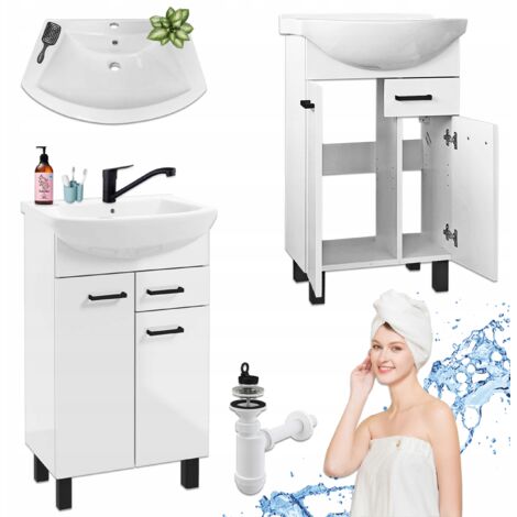 Meuble de salle de bain - 50 cm - Blanc brillant - Élégant et pratique - Ustensiles inclus