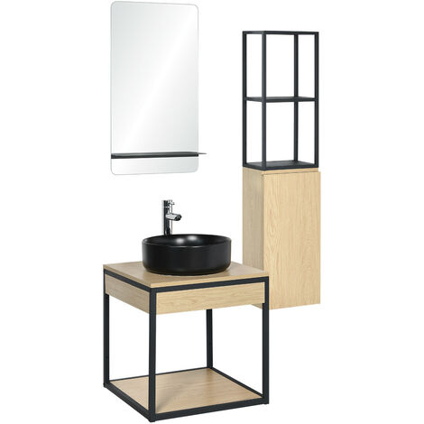 Meuble de salle de bain 50 cm NOTTO avec colonne, miroir et vasque - Noir