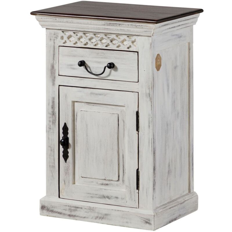 Massivmoebel24 - Meuble de salle de bain 50x35x72 en bois de manguier / acacia blanc ciré castle-antik 112
