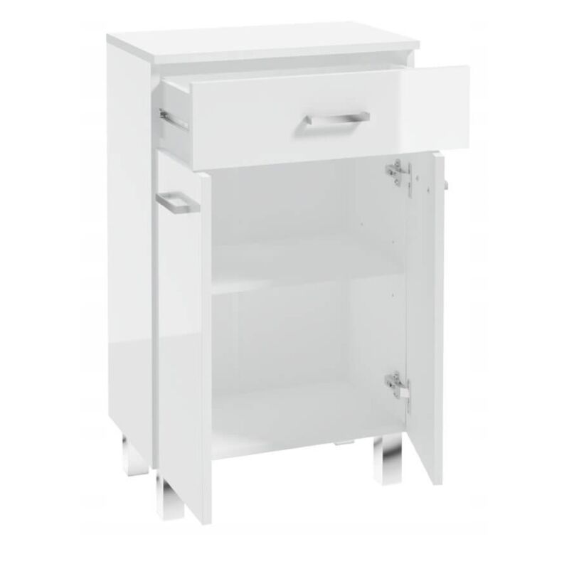 Meuble de salle de bain 50x85cm sur pieds blanc brillant Mea
