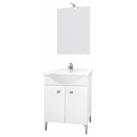Meuble de salle de bain 57cm avec miroir et vasque intégrée – Meuble en bois – Style moderne – Pour salle de bain contemporaine – Savinidue