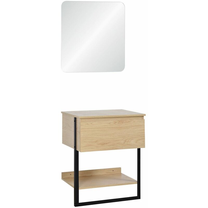 Meuble simple vasque décor chêne 60 cm + miroir NINA