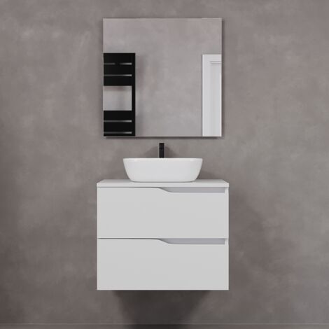 Meuble de salle de bain 60cm avec plateau et vasque à poser zeus - 2 tiroirs - blanc - LUNA