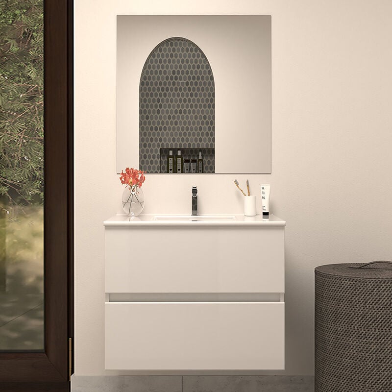 Cosyneo - Meuble de salle de bain 60cm simple vasque - 2 tiroirs - blanc - ida