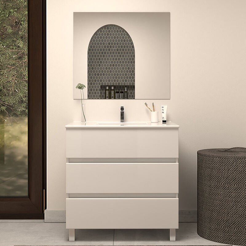Cosyneo - Meuble de salle de bain 60cm simple vasque - 3 tiroirs - blanc - mayor