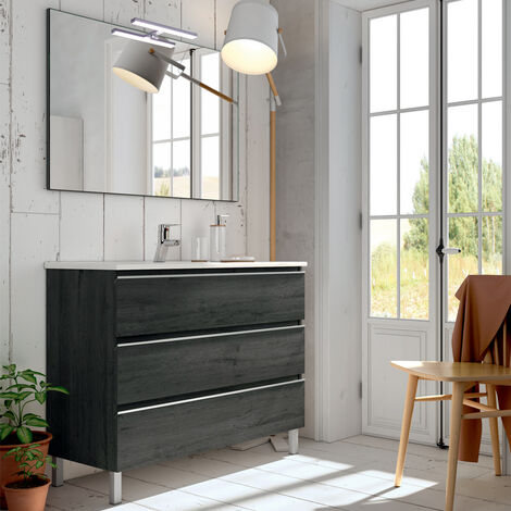 Meuble de salle de bain 60cm simple vasque - 3 tiroirs - ebony (bois noir) - PALMA