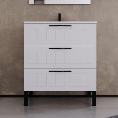 Meuble de salle de bain 60cm simple vasque - 3 tiroirs - sans miroir - blanc - CALA