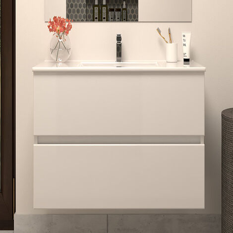 Meuble de salle de bain 60cm simple vasque - sans miroir - 2 tiroirs - blanc - IDA