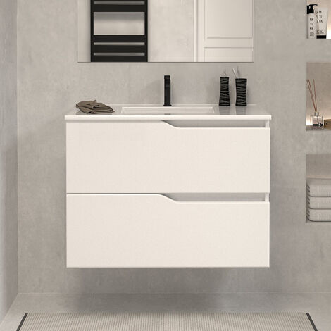 Meuble de salle de bain 60cm simple vasque - sans miroir - 2 tiroirs - blanc - LUNA