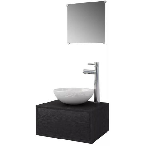 Meuble de salle de bain 7 pièces bois laqué noir Val