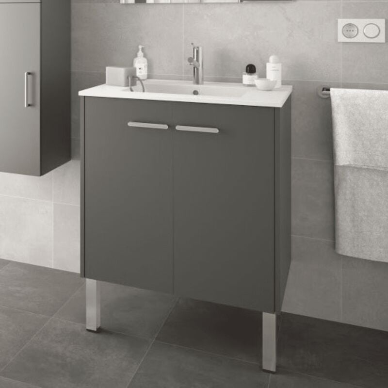 Salgar - Meuble de salle de bain 70 cm Couleur Gris Option a suspendre Rangements 2 tiroirs